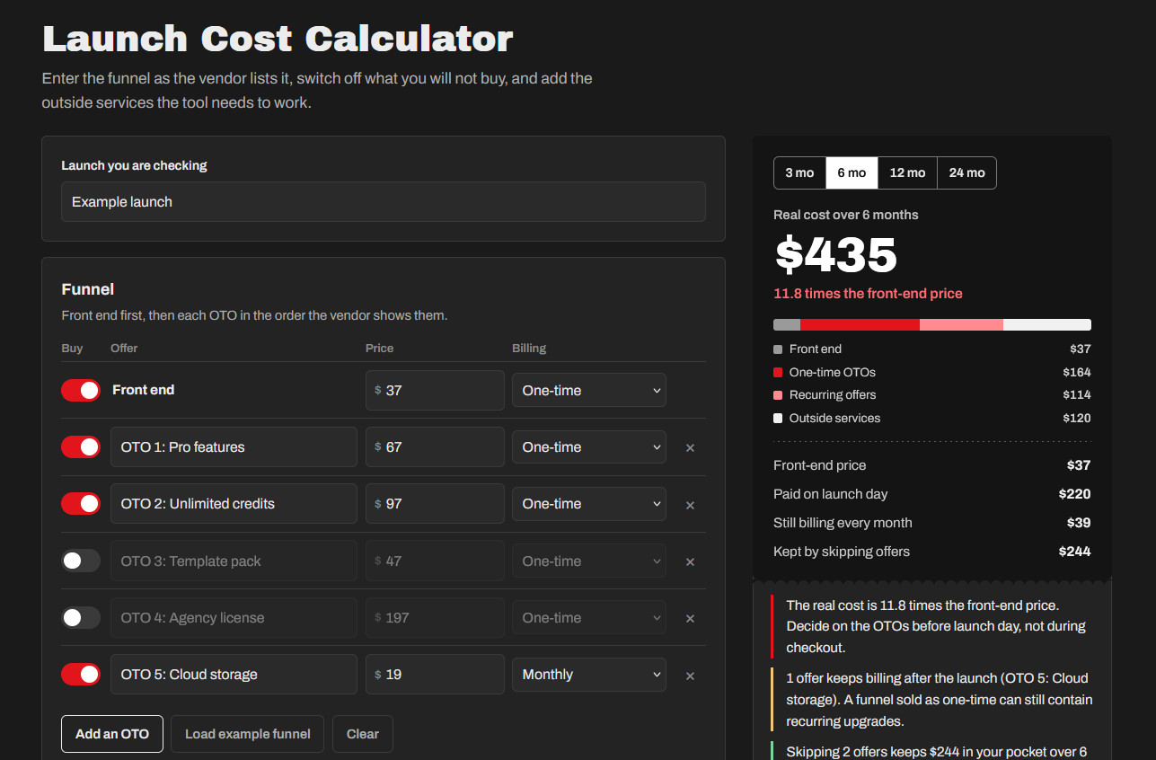 AdminToolz buyer toolkit: Launch Cost Calculator
