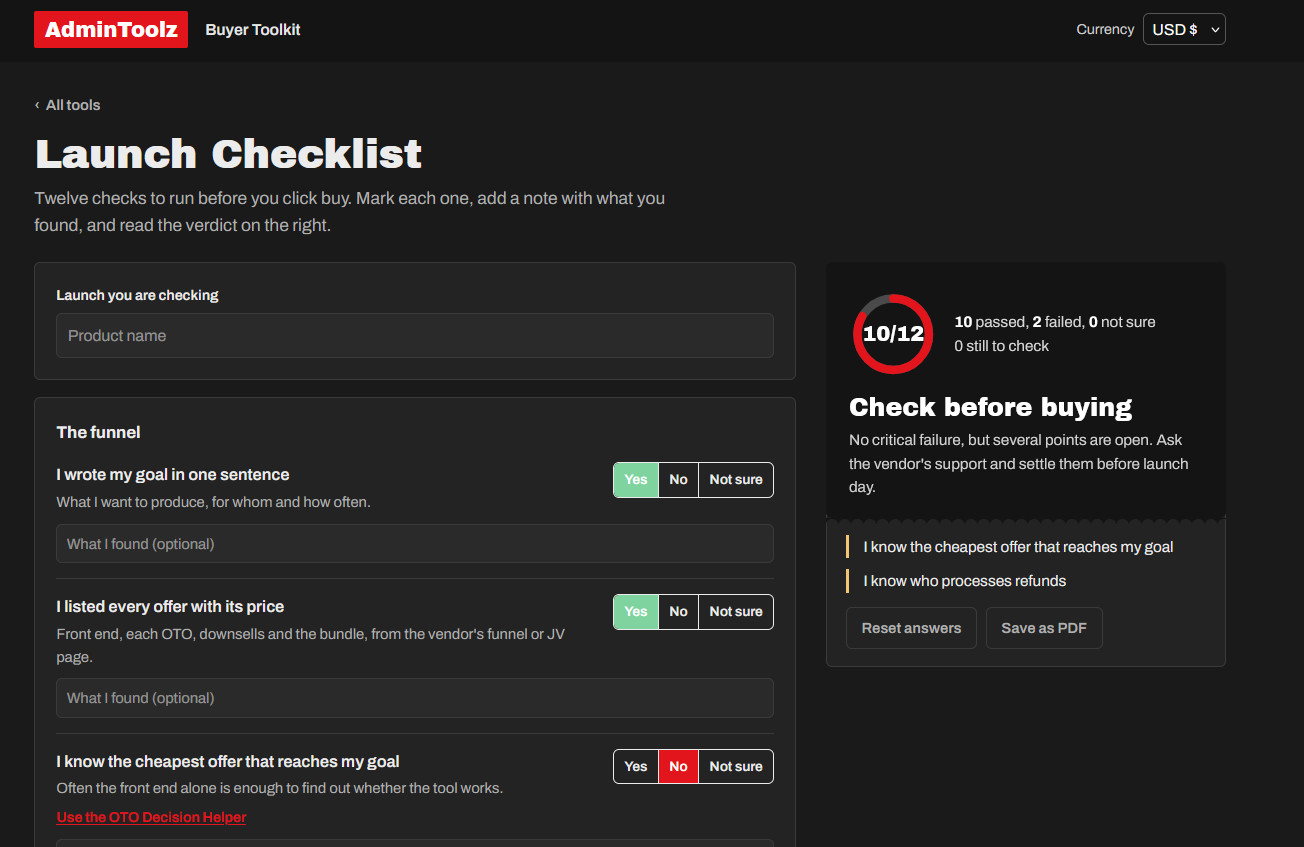 AdminToolz buyer toolkit: Launch Checklist