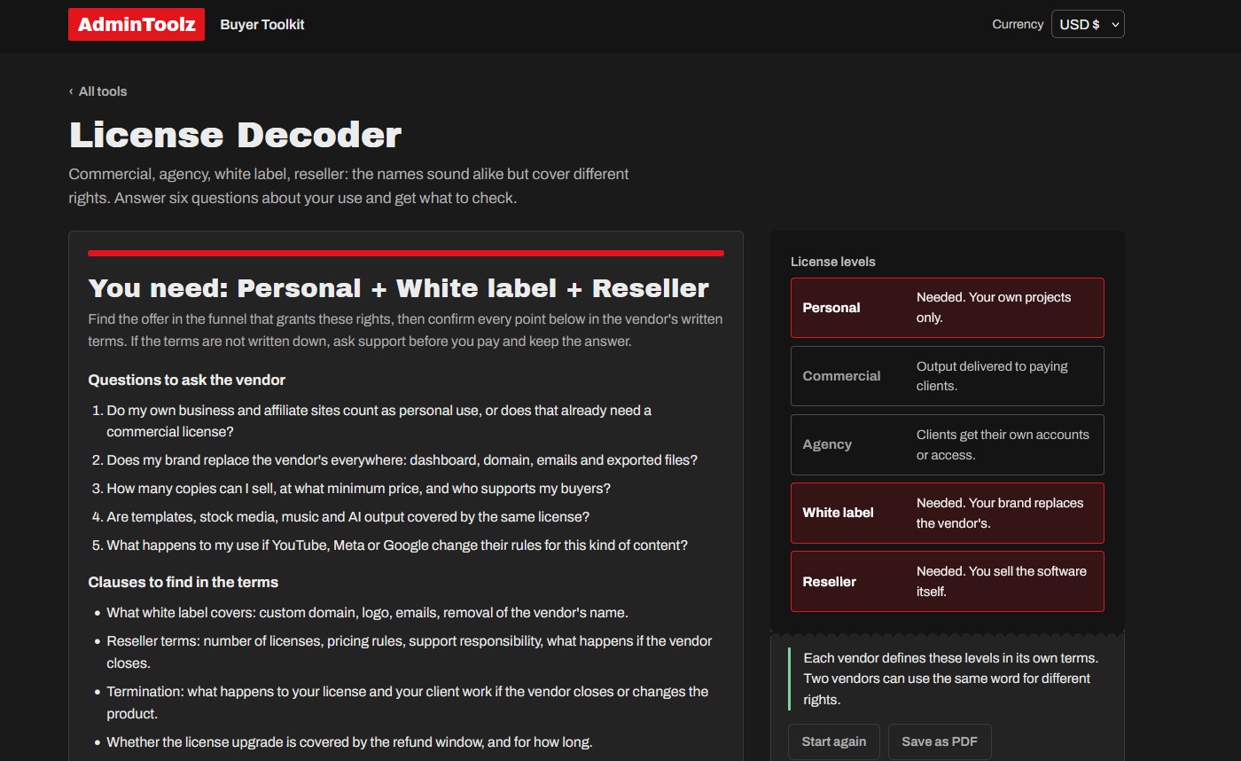 AdminToolz buyer toolkit: License Decoder